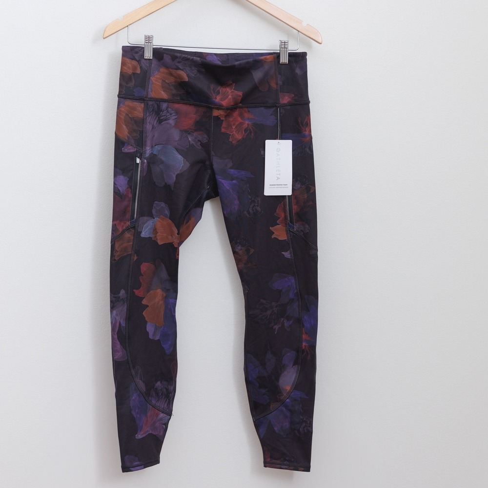Athleta Rainier Printed Tight Floral Purple Red Leggings Large 985360-04-2-0004